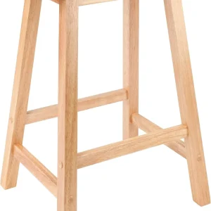 FashionTick Solid Wood Saddle Seat Counter Stool, 24 Inch Backless, Natural