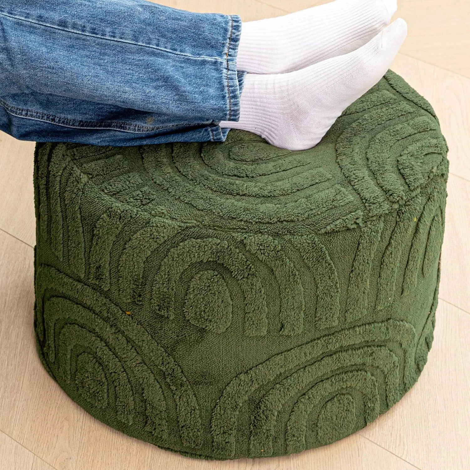 FashionTick Square Boucle Pouf Ottoman Foot Rest, 20 x 20 x 14 Inch, Deep Green