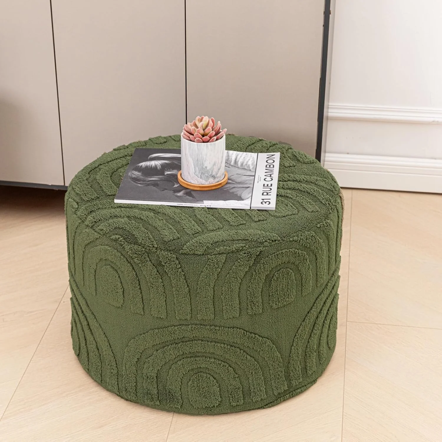 FashionTick Square Boucle Pouf Ottoman Foot Rest, 20 x 20 x 14 Inch, Deep Green - image 3