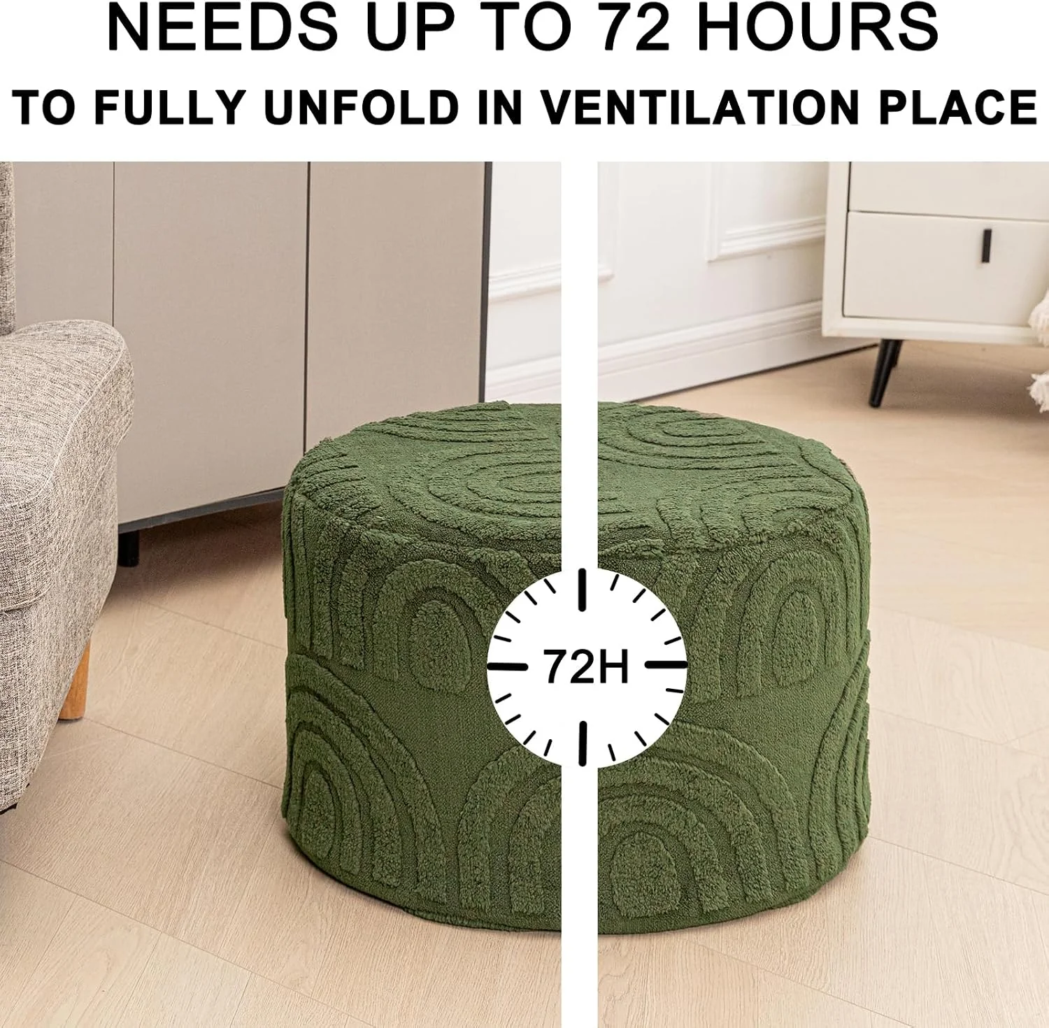 FashionTick Square Boucle Pouf Ottoman Foot Rest, 20 x 20 x 14 Inch, Deep Green - image 4