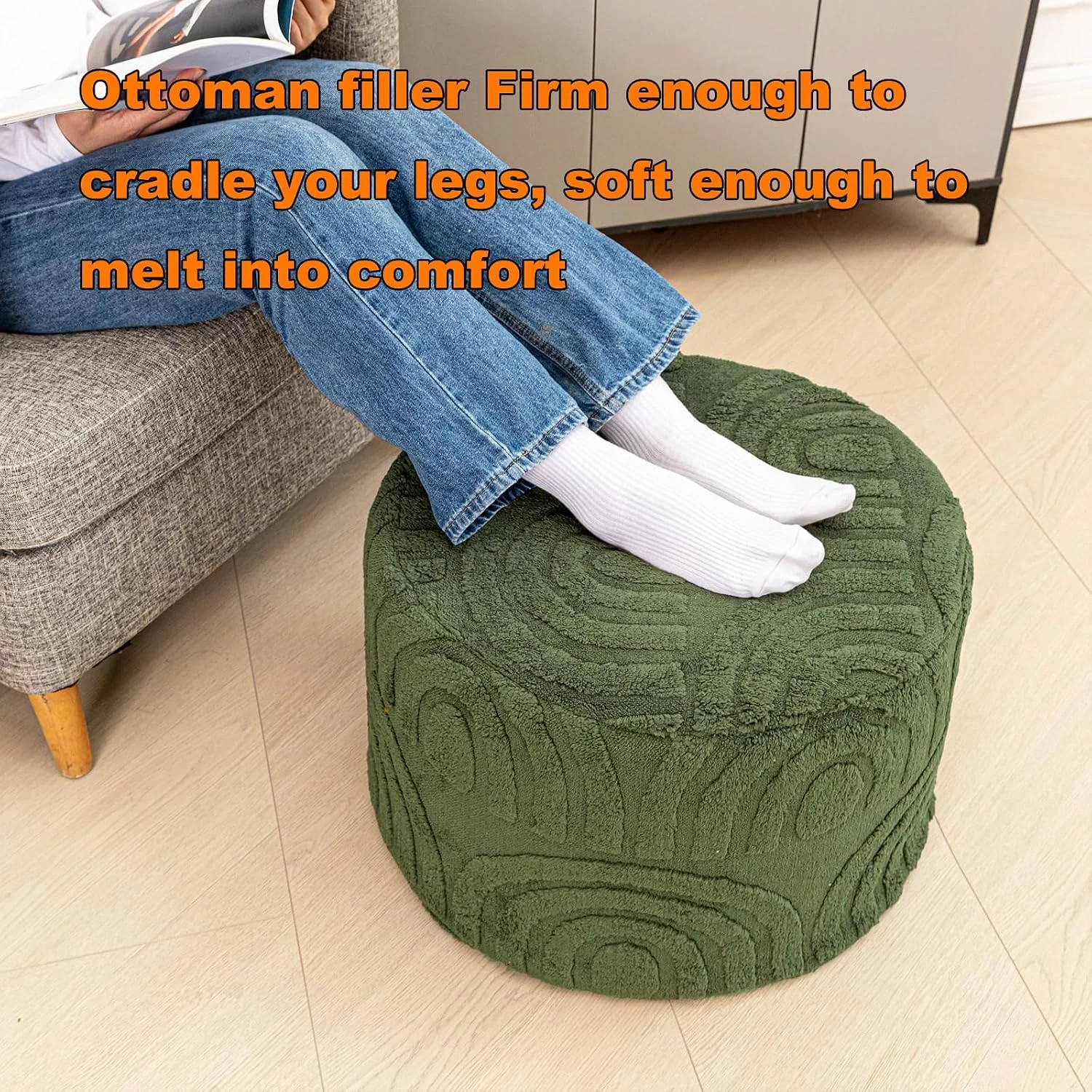 FashionTick Square Boucle Pouf Ottoman Foot Rest, 20 x 20 x 14 Inch, Deep Green - image 5