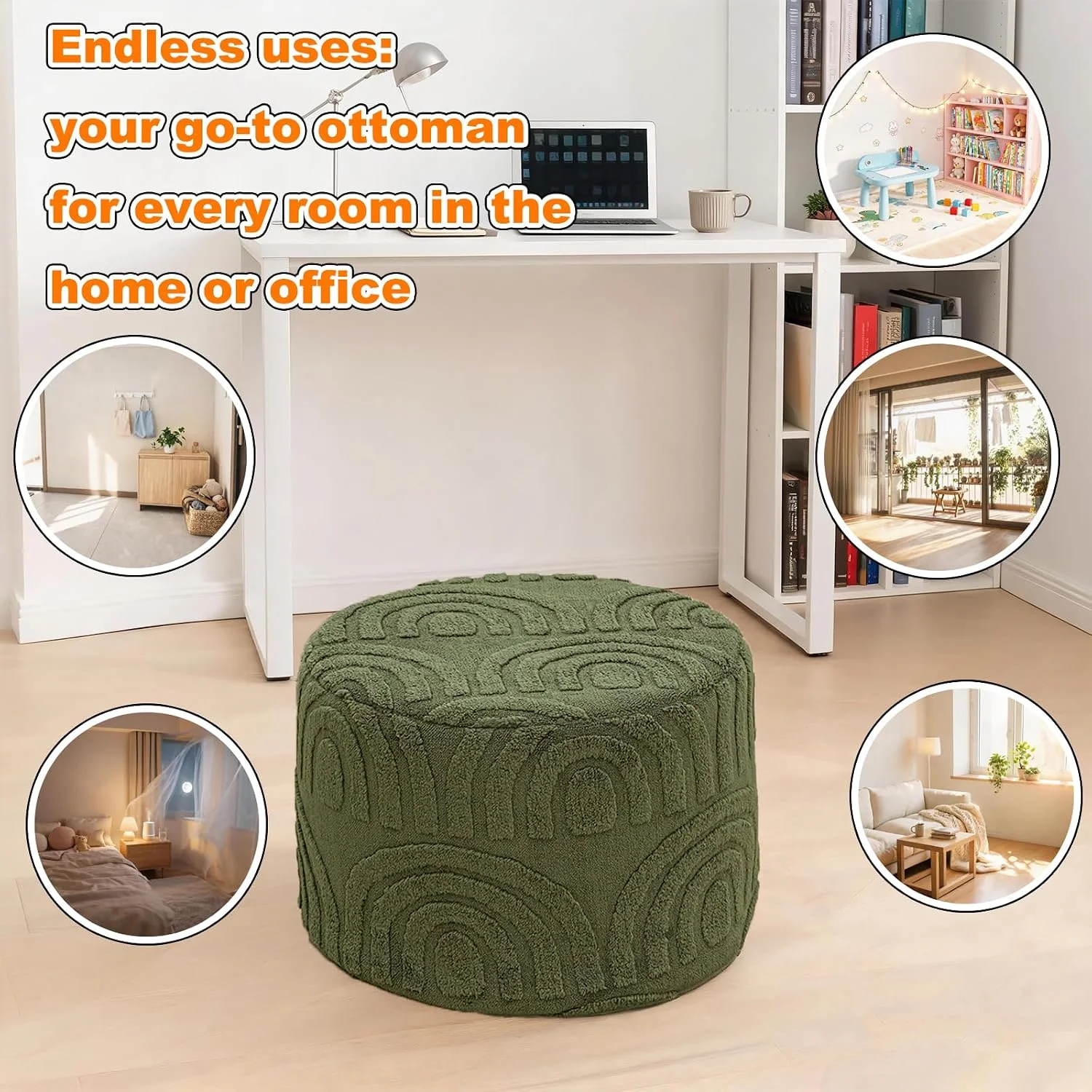 FashionTick Square Boucle Pouf Ottoman Foot Rest, 20 x 20 x 14 Inch, Deep Green - image 6