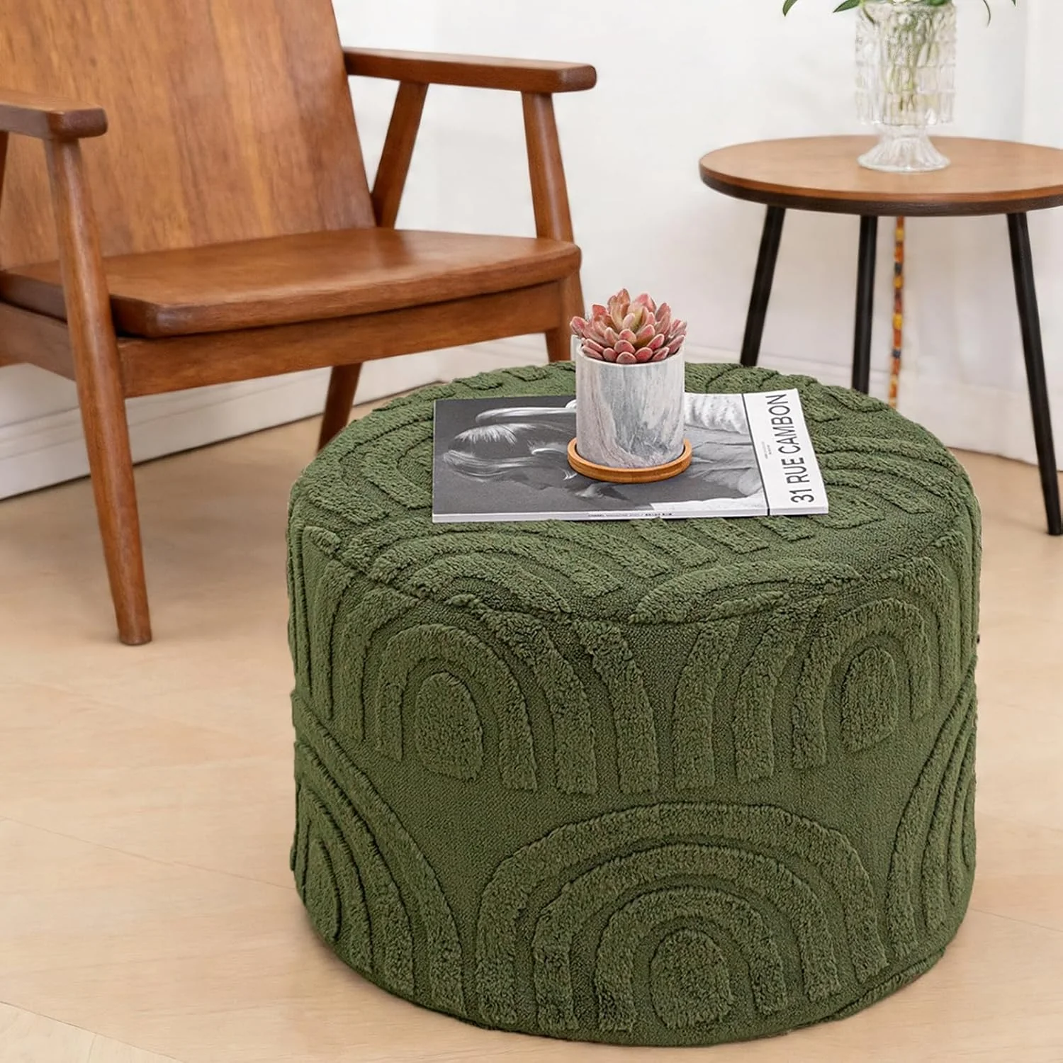 FashionTick Square Boucle Pouf Ottoman Foot Rest, 20 x 20 x 14 Inch, Deep Green - image 8