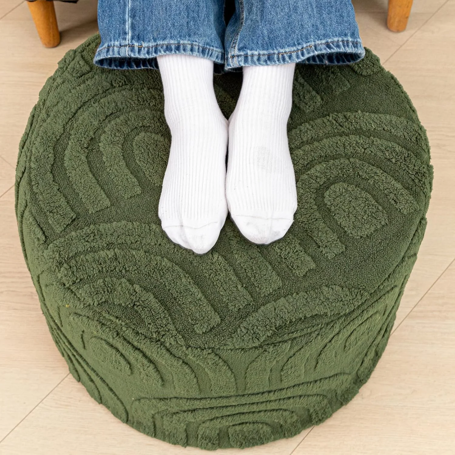 FashionTick Square Boucle Pouf Ottoman Foot Rest, 20 x 20 x 14 Inch, Deep Green - image 10