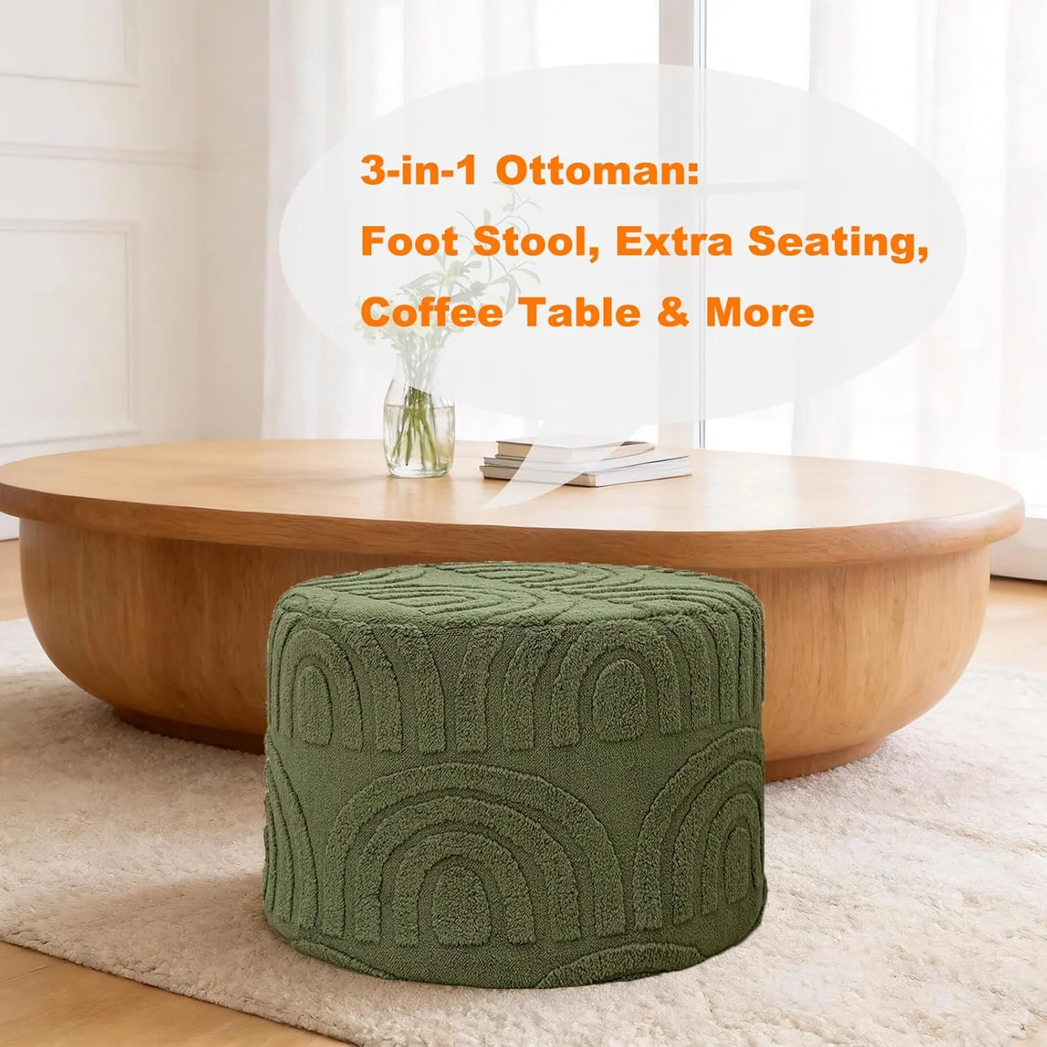 FashionTick Square Boucle Pouf Ottoman Foot Rest, 20 x 20 x 14 Inch, Deep Green - image 11