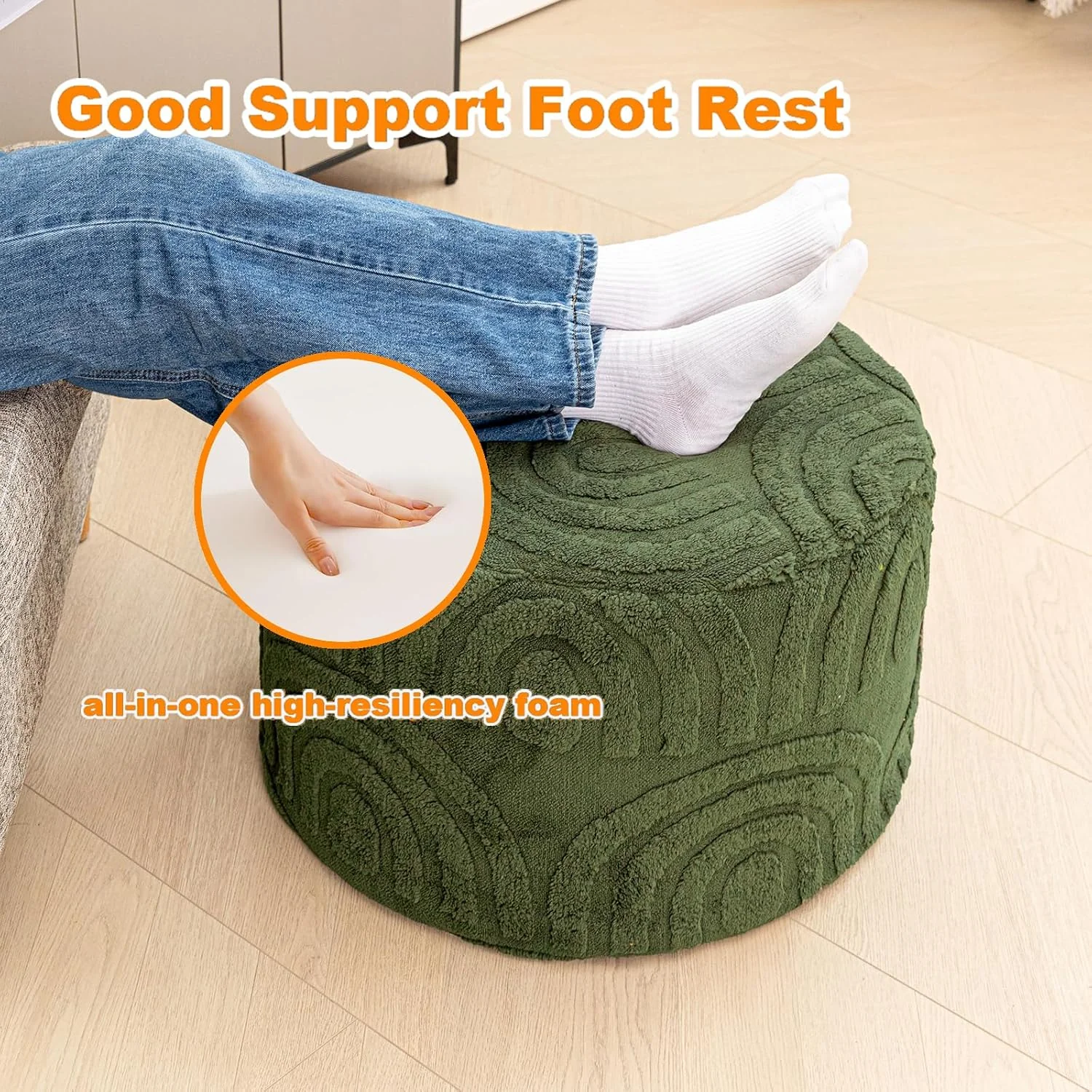 FashionTick Square Boucle Pouf Ottoman Foot Rest, 20 x 20 x 14 Inch, Deep Green - image 12