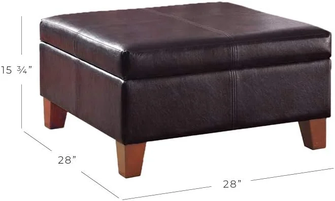 FashionTick Square Faux Leather Storage Ottoman, 28 Inch with Tapered Wood Legs, Distressed Brown - image 3