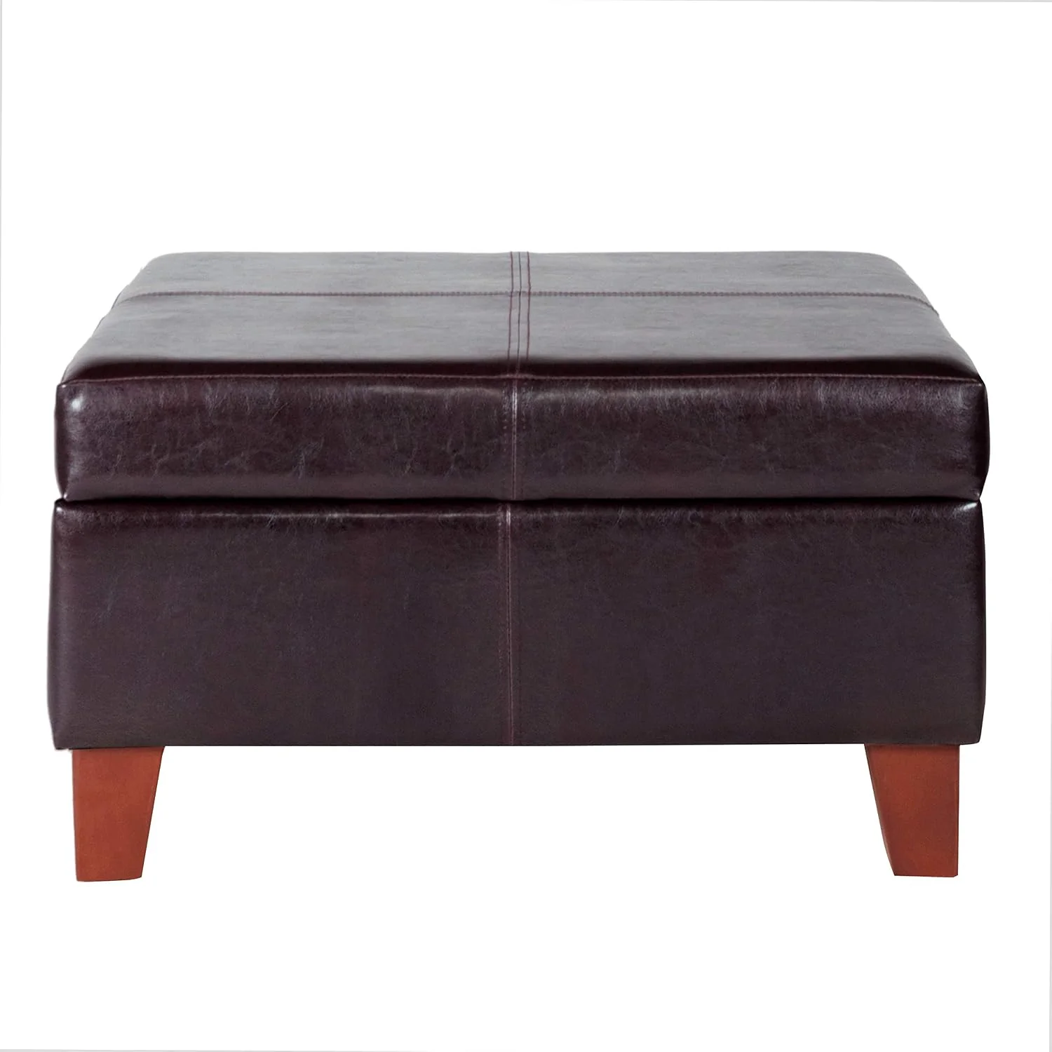 FashionTick Square Faux Leather Storage Ottoman, 28 Inch with Tapered Wood Legs, Distressed Brown - image 6