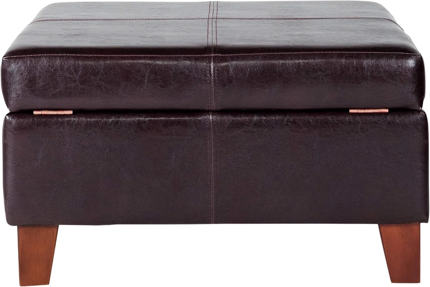 FashionTick Square Faux Leather Storage Ottoman, 28 Inch with Tapered Wood Legs, Distressed Brown - image 7