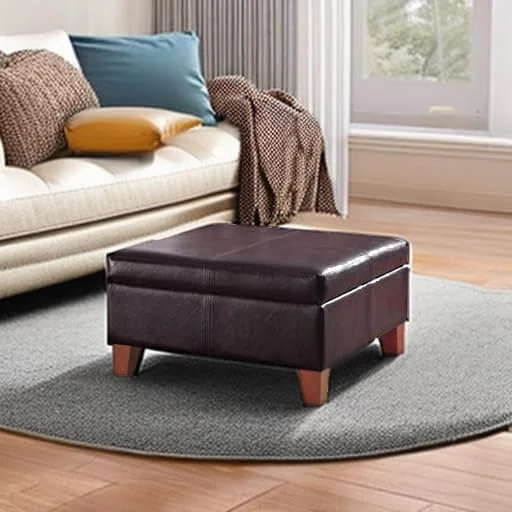 FashionTick Square Faux Leather Storage Ottoman, 28 Inch with Tapered Wood Legs, Distressed Brown - image 8