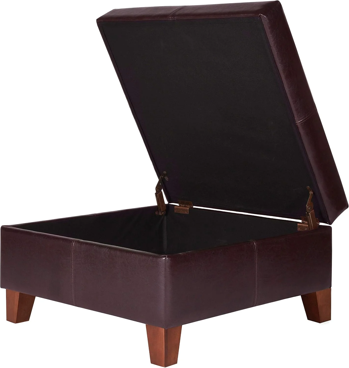 FashionTick Square Faux Leather Storage Ottoman, 28 Inch with Tapered Wood Legs, Distressed Brown - image 9