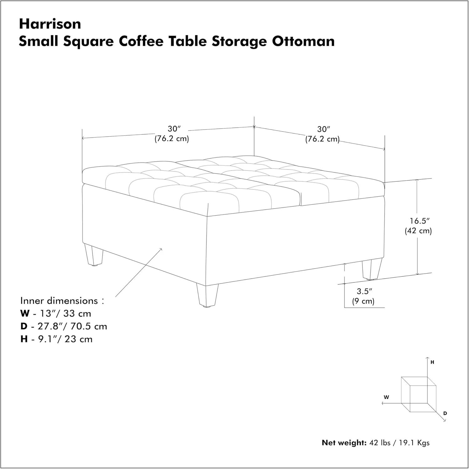 FashionTick Square Lift-Top Storage Ottoman, 30 Inch Vegan Leather with Tufted Top, Distressed Saddle Brown - image 3
