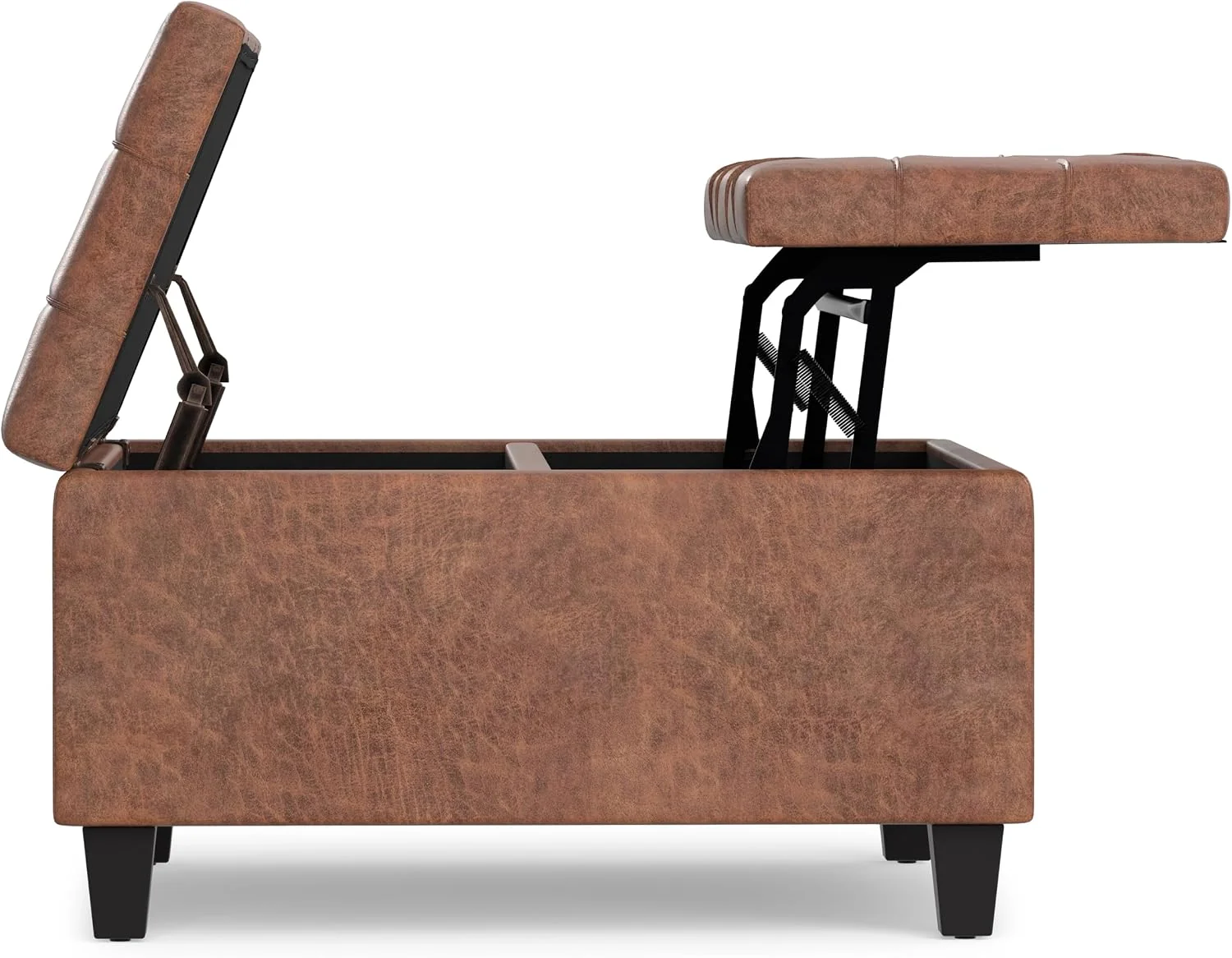 FashionTick Square Lift-Top Storage Ottoman, 30 Inch Vegan Leather with Tufted Top, Distressed Saddle Brown - image 4