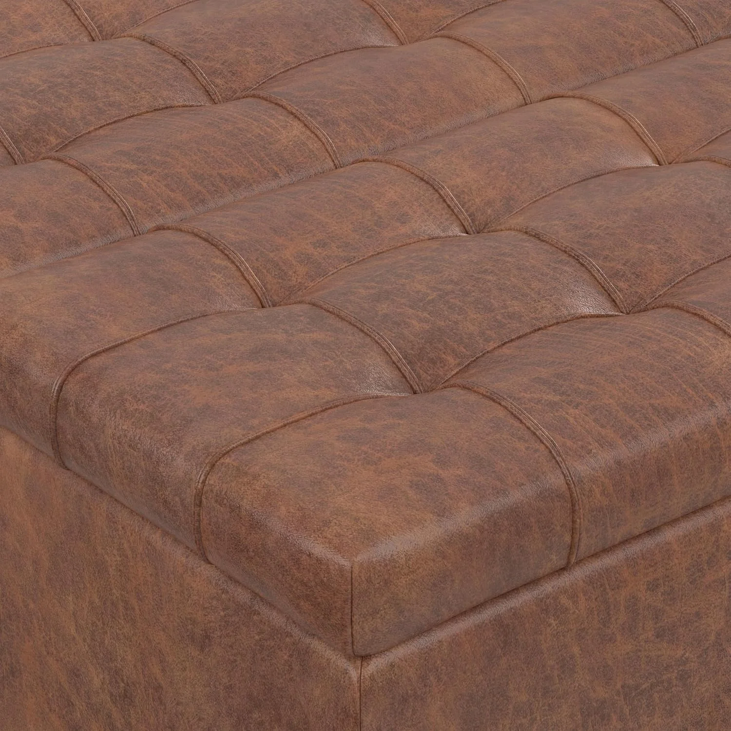 FashionTick Square Lift-Top Storage Ottoman, 30 Inch Vegan Leather with Tufted Top, Distressed Saddle Brown - image 7
