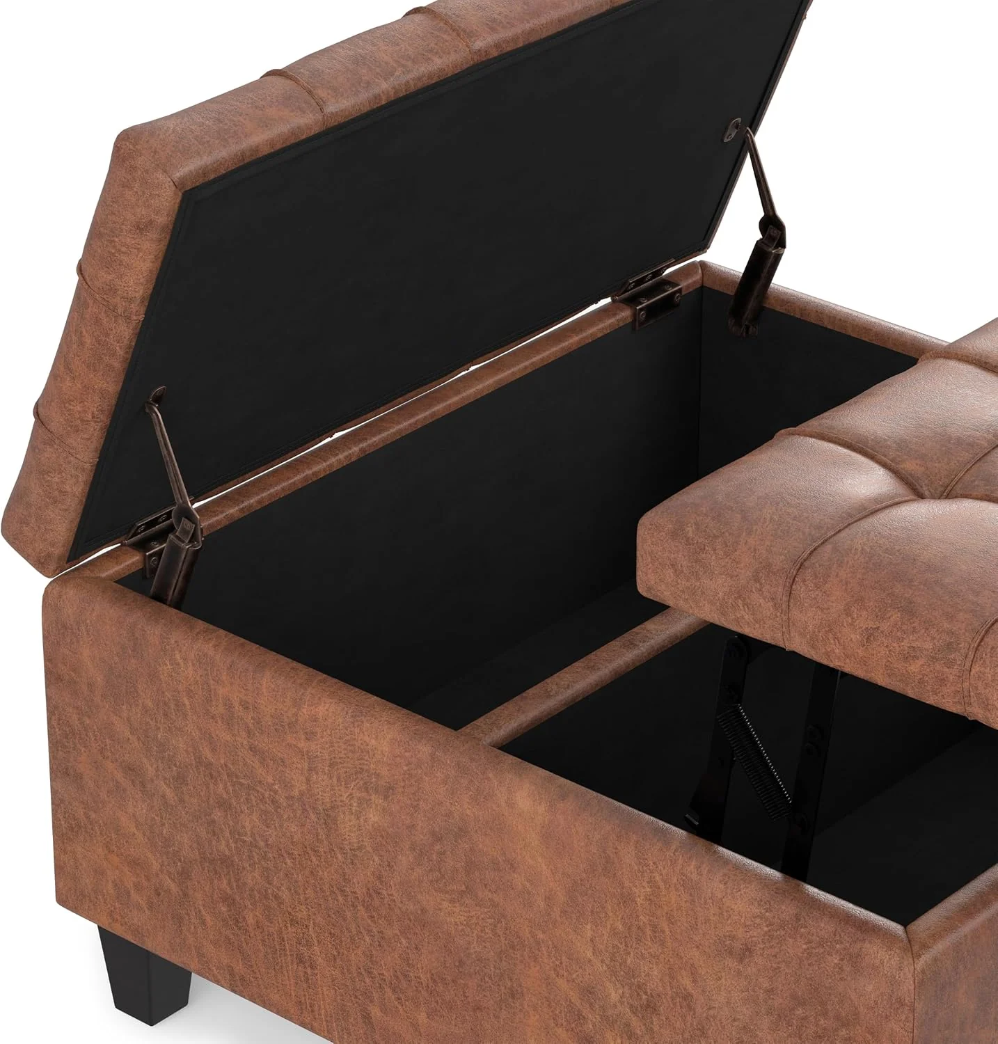 FashionTick Square Lift-Top Storage Ottoman, 30 Inch Vegan Leather with Tufted Top, Distressed Saddle Brown - image 8