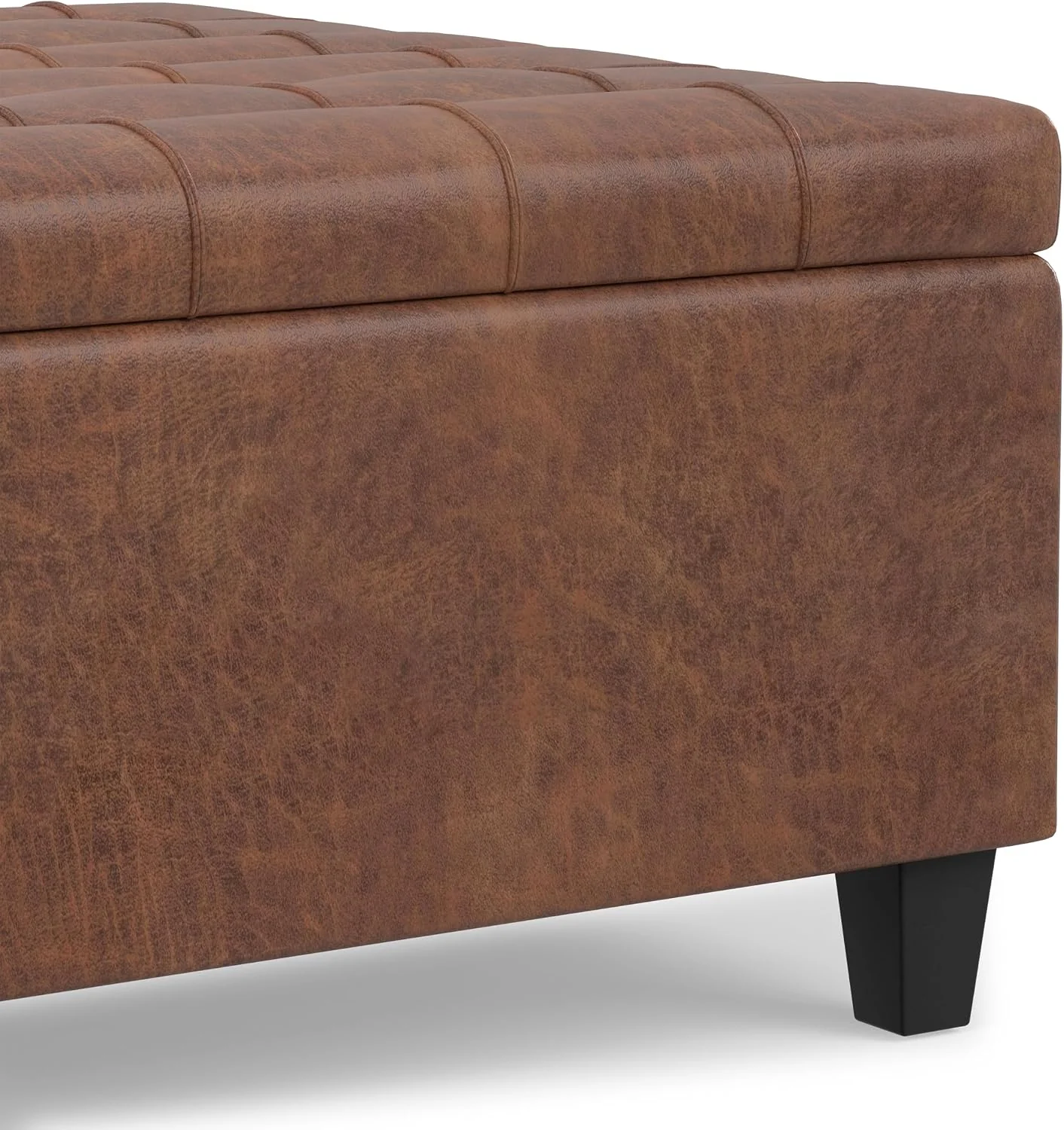 FashionTick Square Lift-Top Storage Ottoman, 30 Inch Vegan Leather with Tufted Top, Distressed Saddle Brown - image 10