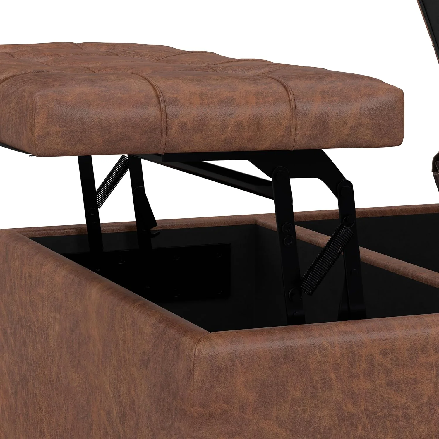 FashionTick Square Lift-Top Storage Ottoman, 30 Inch Vegan Leather with Tufted Top, Distressed Saddle Brown - image 11