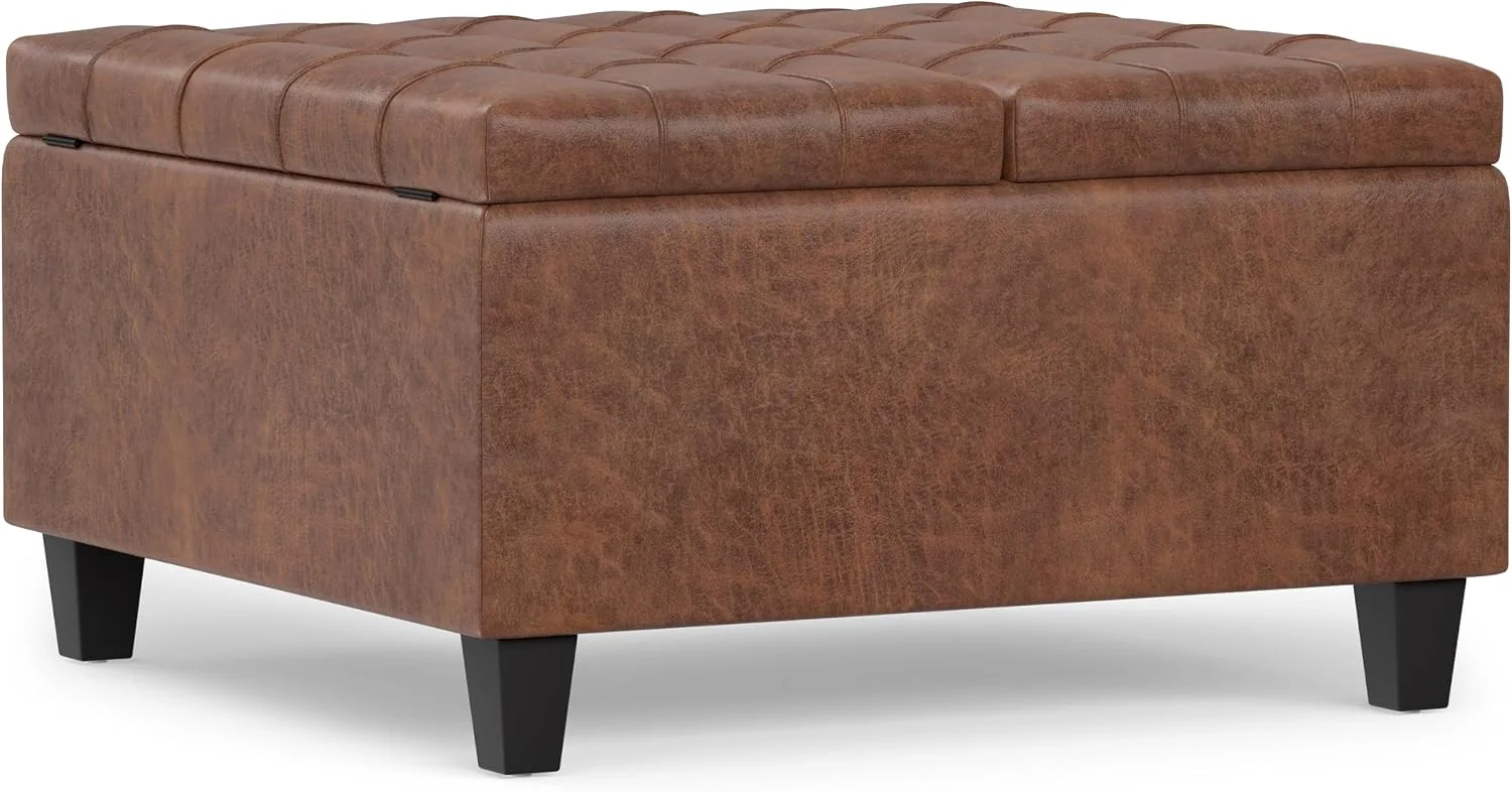 FashionTick Square Lift-Top Storage Ottoman, 30 Inch Vegan Leather with Tufted Top, Distressed Saddle Brown - image 12