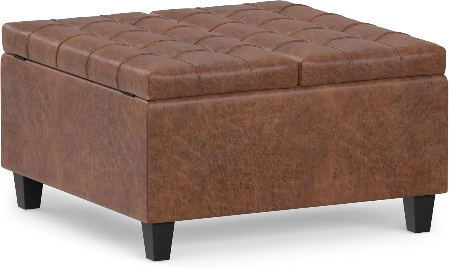FashionTick Square Lift-Top Storage Ottoman, 30 Inch Vegan Leather with Tufted Top, Distressed Saddle Brown - image 15