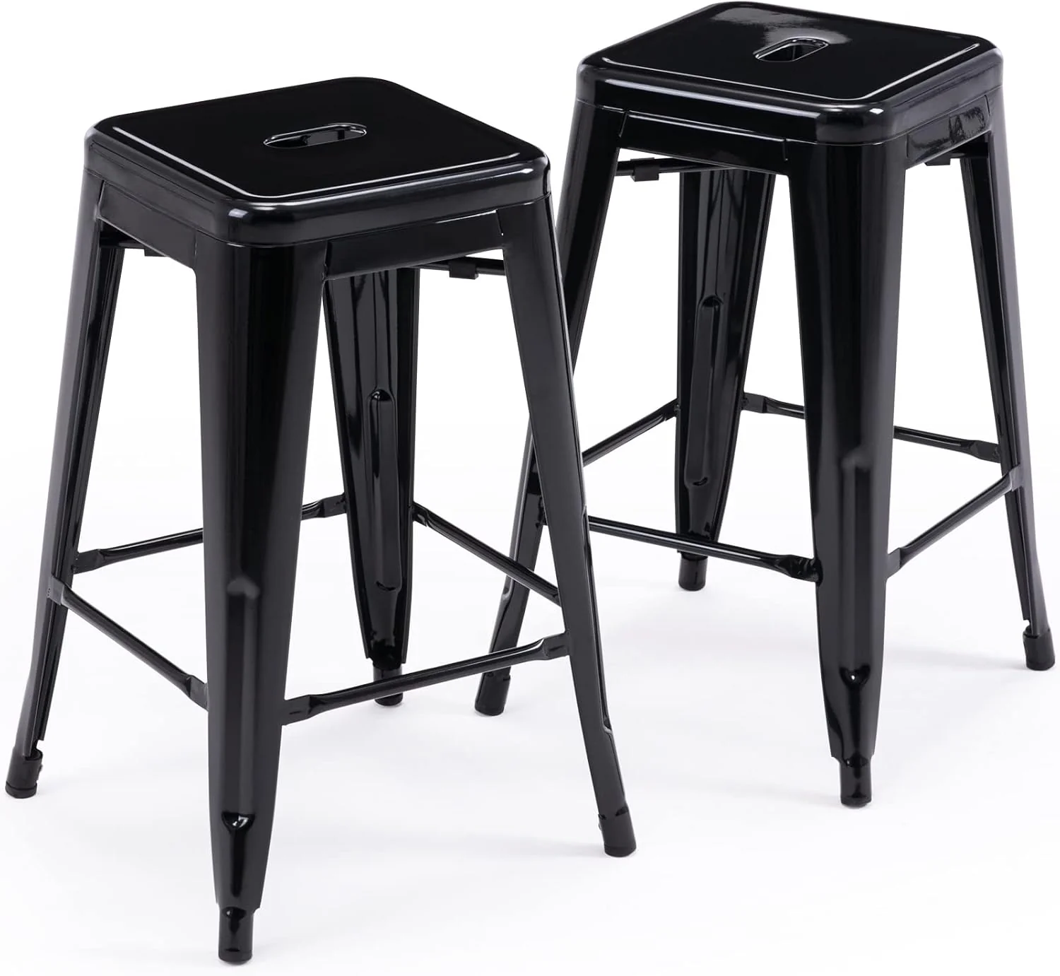 FashionTick Stackable Backless Metal Counter Stools, 24 Inch Indoor Outdoor, Set of 2, Black