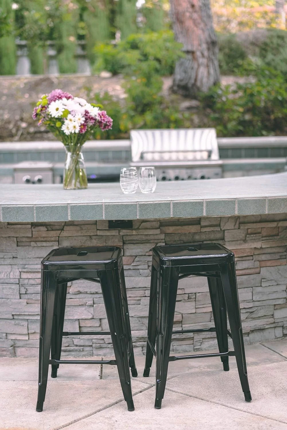 FashionTick Stackable Backless Metal Counter Stools, 24 Inch Indoor Outdoor, Set of 2, Black - image 2