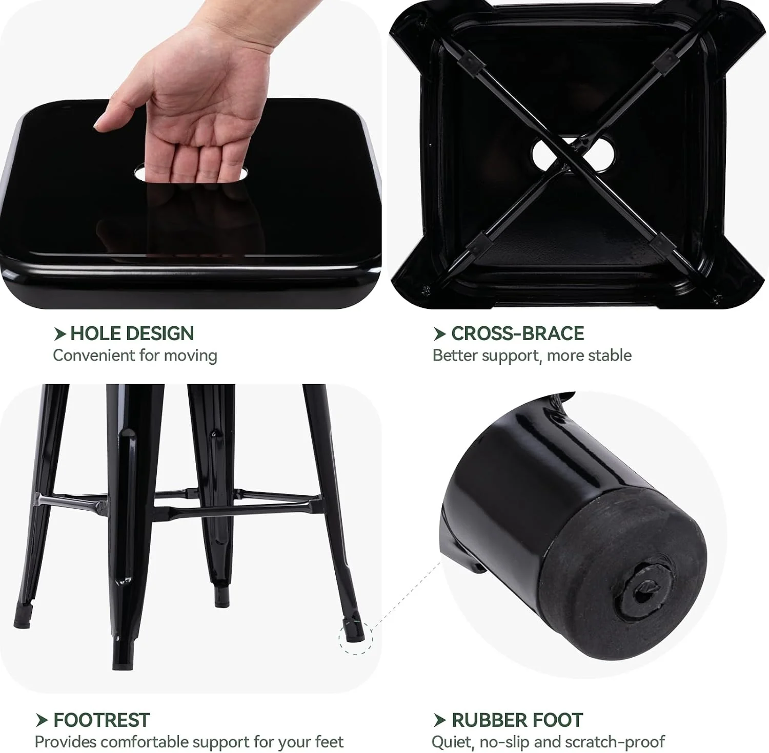 FashionTick Stackable Backless Metal Counter Stools, 24 Inch Indoor Outdoor, Set of 2, Black - image 5