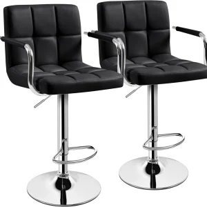 FashionTick Swivel Bar Stools with Backs and Armrests, Adjustable Height, Set of 2, Black