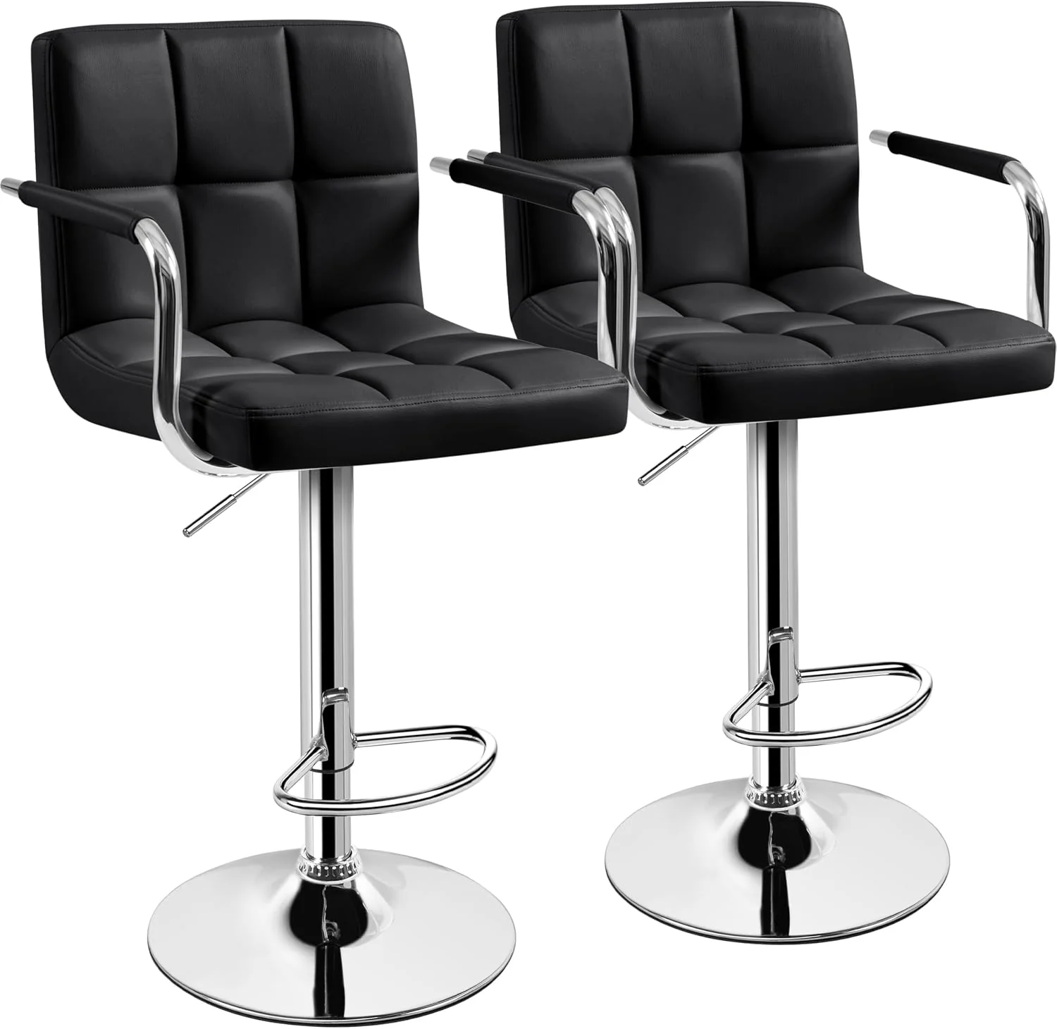 FashionTick Swivel Bar Stools with Backs and Armrests, Adjustable Height, Set of 2, Black