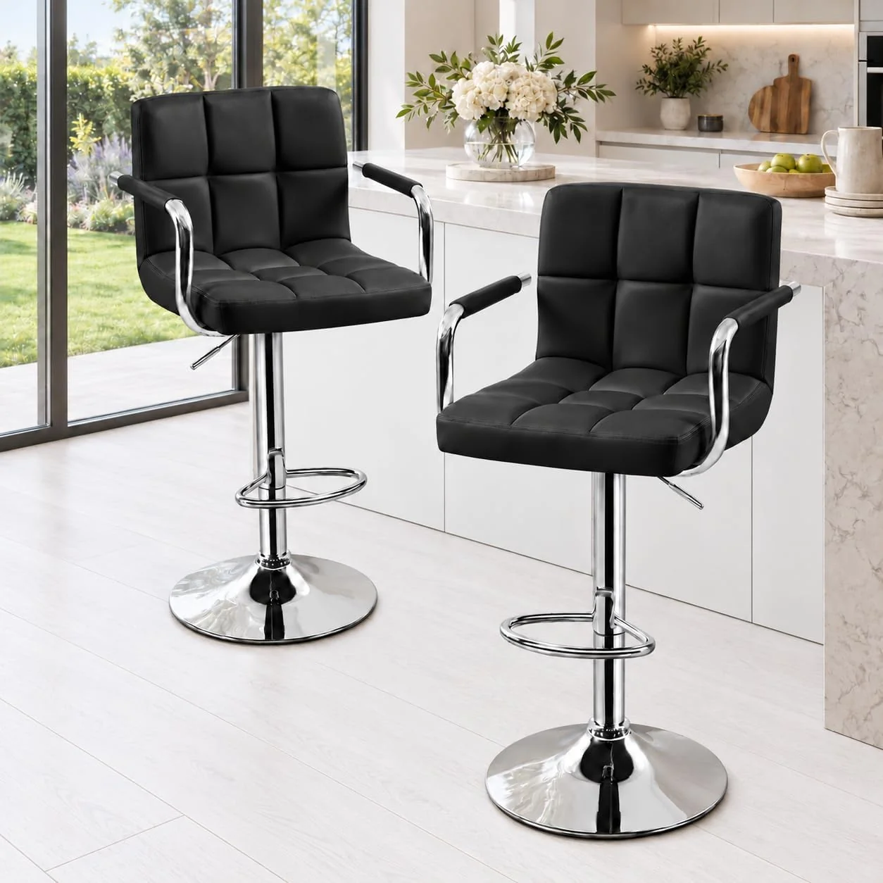 FashionTick Swivel Bar Stools with Backs and Armrests, Adjustable Height, Set of 2, Black - image 2