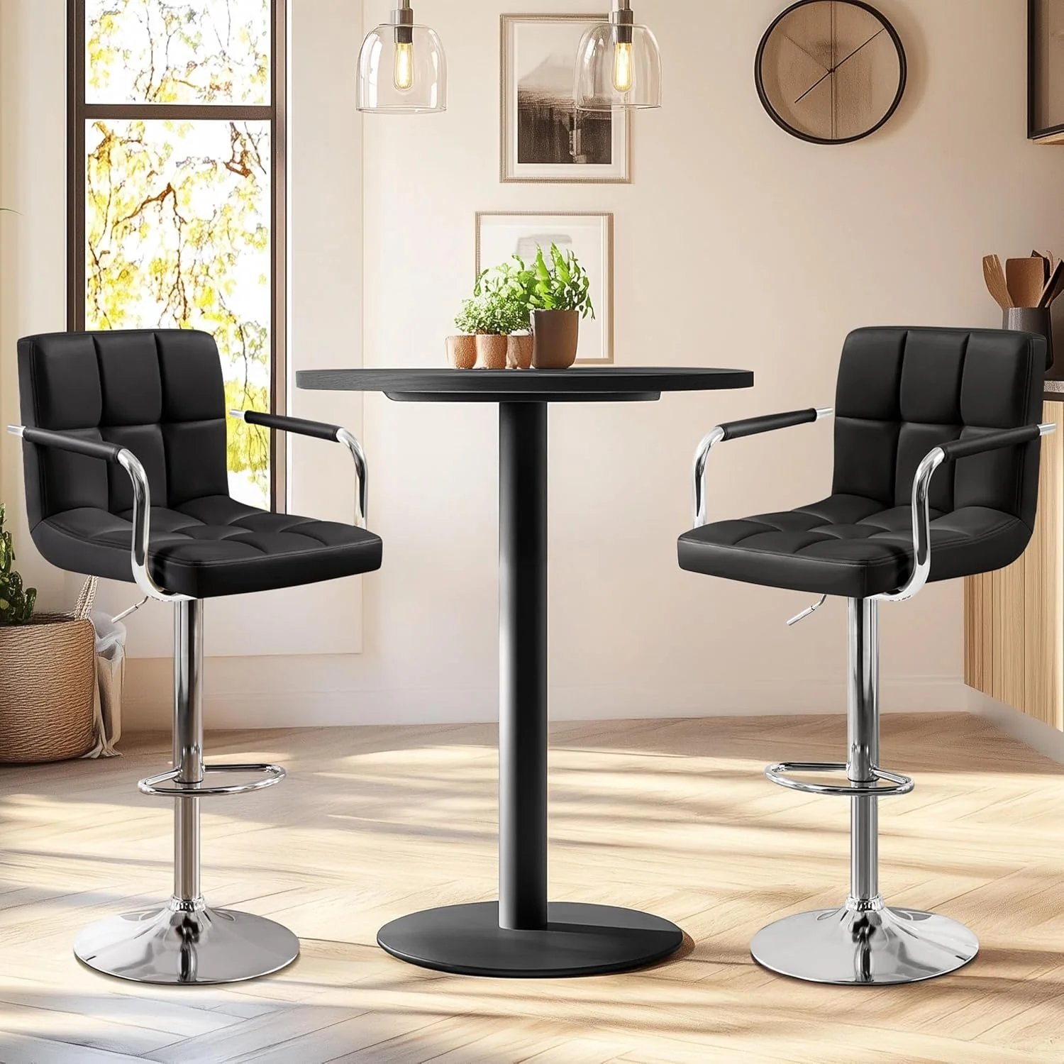 FashionTick Swivel Bar Stools with Backs and Armrests, Adjustable Height, Set of 2, Black - image 4
