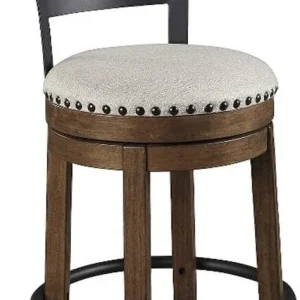 FashionTick Swivel Counter Height Stool with Nailhead Trim Back, Casual Industrial, Dark Brown