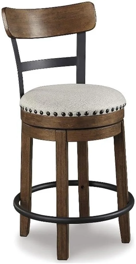 FashionTick Swivel Counter Height Stool with Nailhead Trim Back, Casual Industrial, Dark Brown