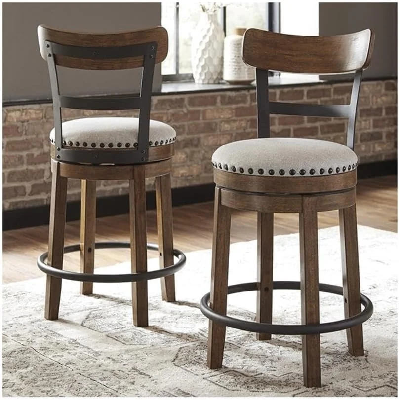 FashionTick Swivel Counter Height Stool with Nailhead Trim Back, Casual Industrial, Dark Brown - image 2