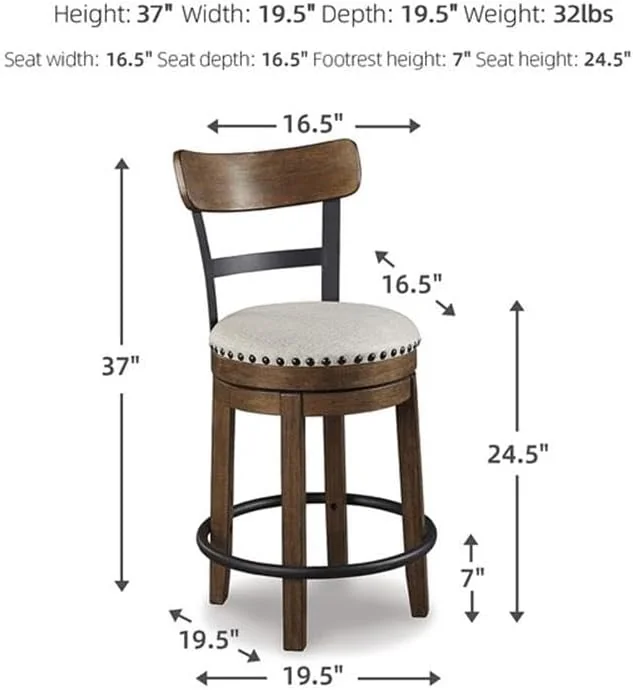 FashionTick Swivel Counter Height Stool with Nailhead Trim Back, Casual Industrial, Dark Brown - image 3