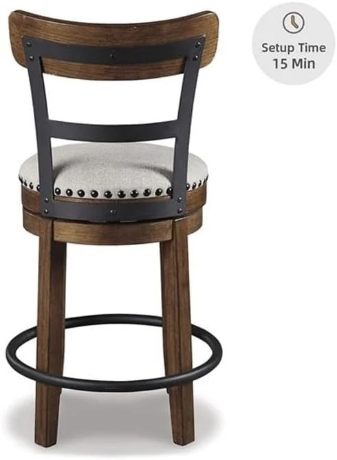 FashionTick Swivel Counter Height Stool with Nailhead Trim Back, Casual Industrial, Dark Brown - image 4