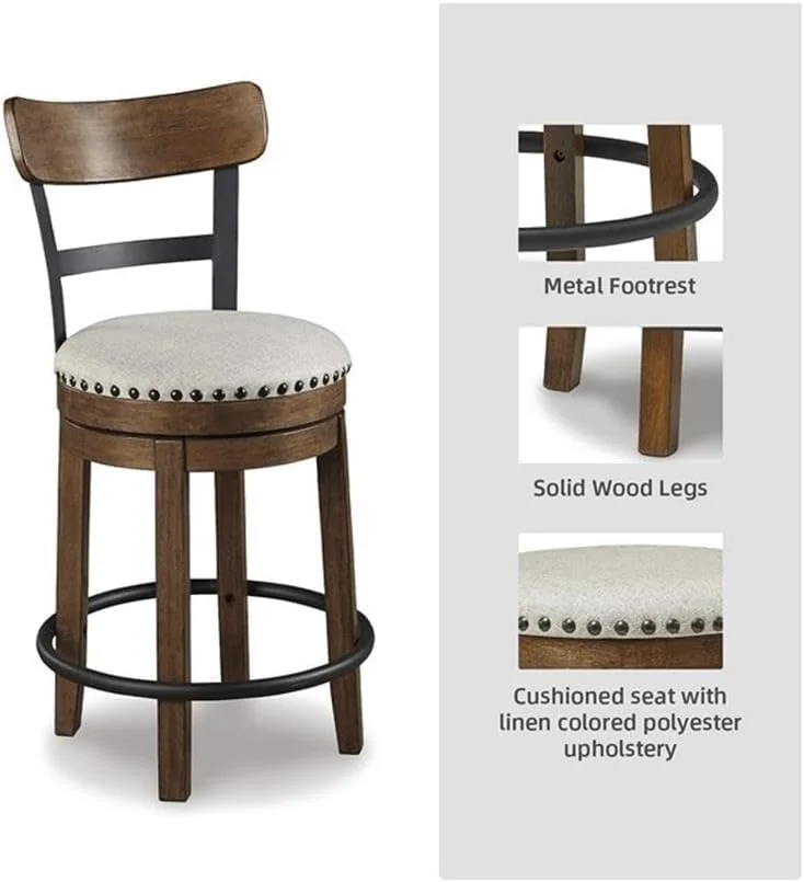 FashionTick Swivel Counter Height Stool with Nailhead Trim Back, Casual Industrial, Dark Brown - image 5