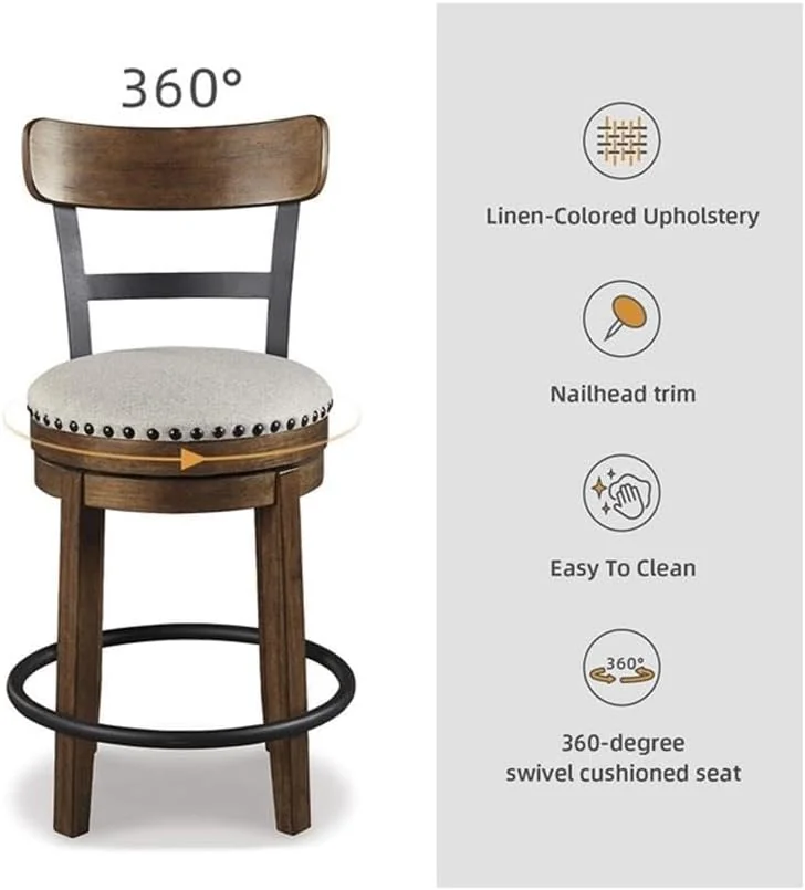 FashionTick Swivel Counter Height Stool with Nailhead Trim Back, Casual Industrial, Dark Brown - image 6