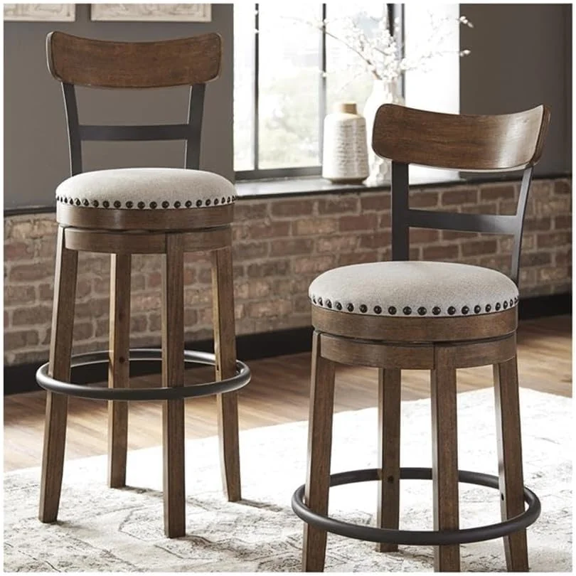 FashionTick Swivel Counter Height Stool with Nailhead Trim Back, Casual Industrial, Dark Brown - image 7