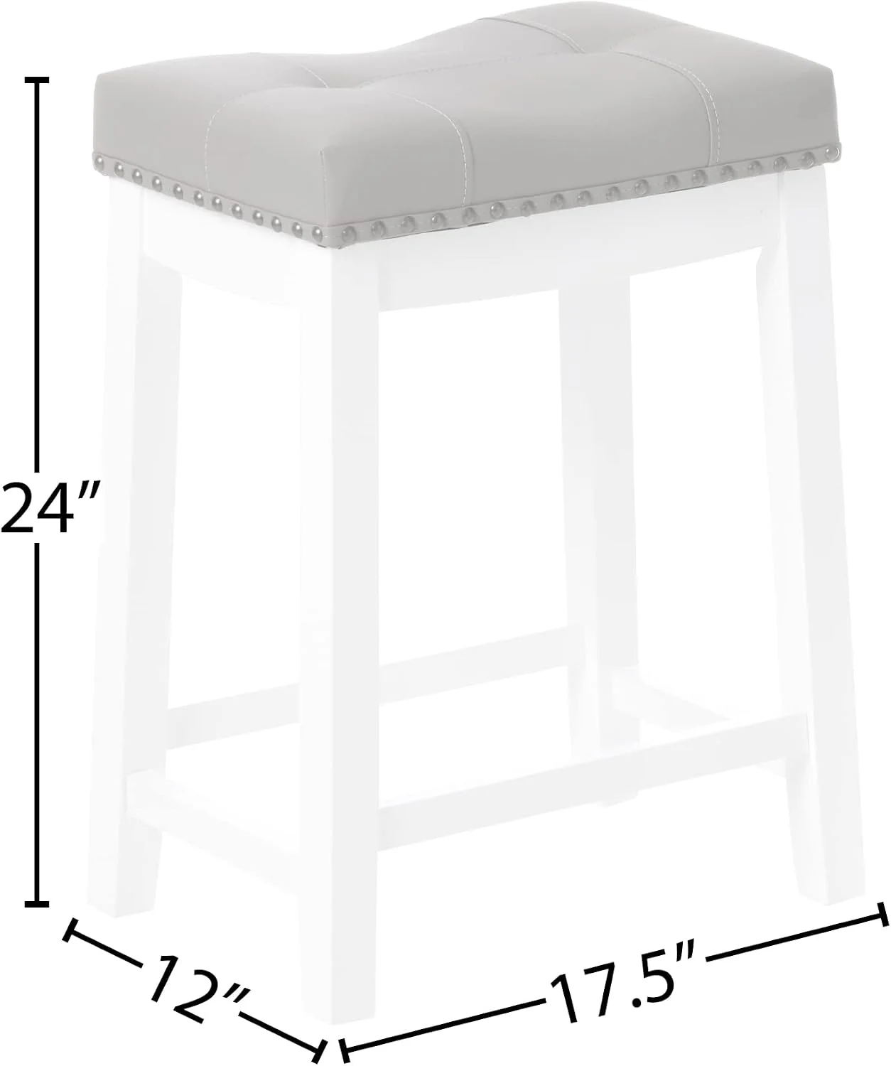 FashionTick Upholstered Counter Stools with Nailhead Trim, 24 Inch Set of 2, White with Gray Cushion - image 3