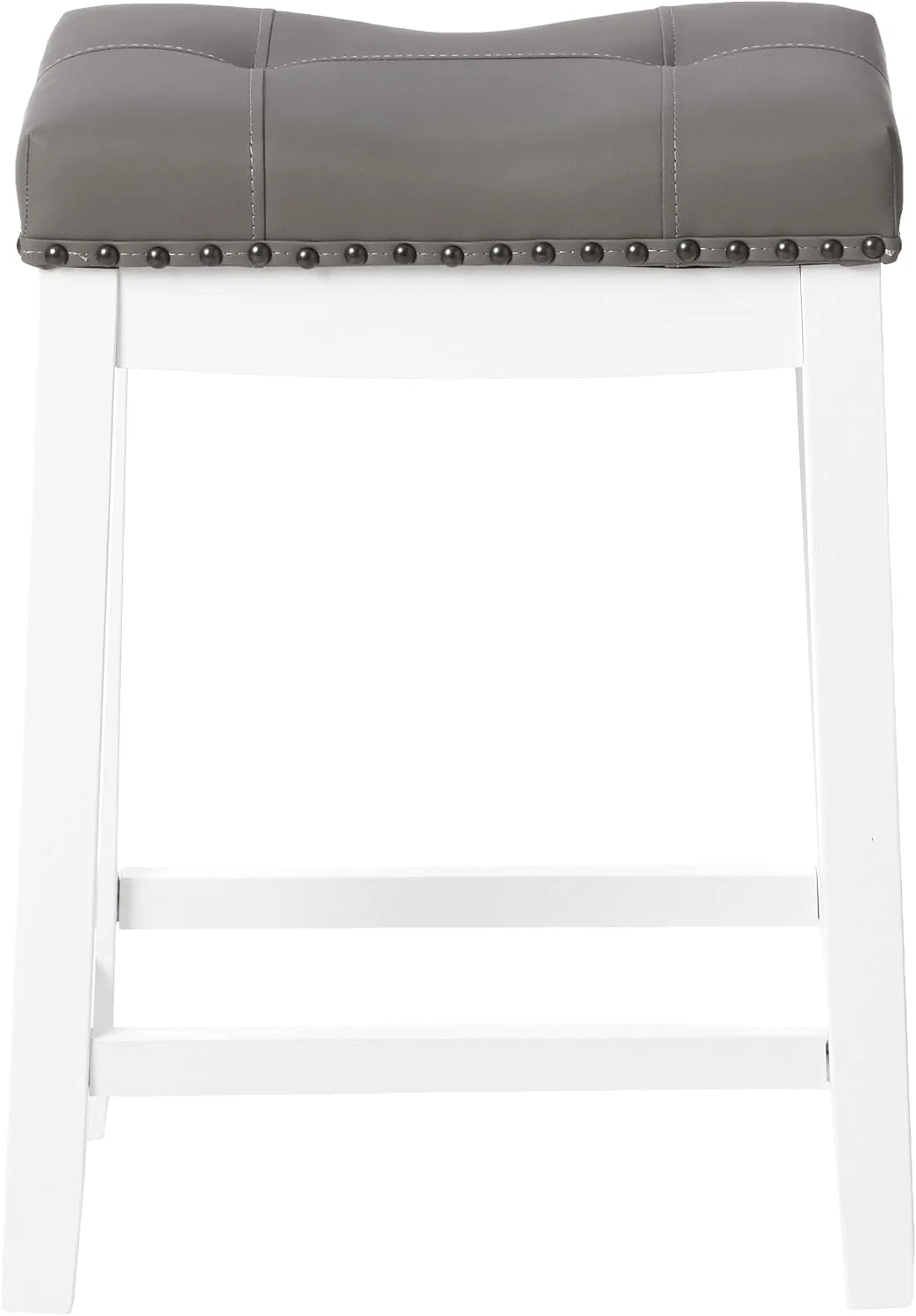FashionTick Upholstered Counter Stools with Nailhead Trim, 24 Inch Set of 2, White with Gray Cushion - image 4