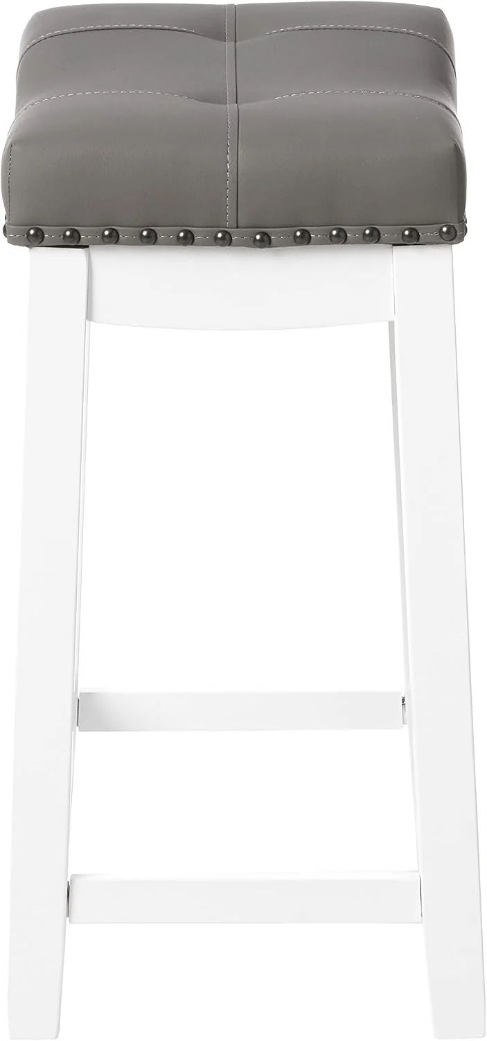 FashionTick Upholstered Counter Stools with Nailhead Trim, 24 Inch Set of 2, White with Gray Cushion - image 5