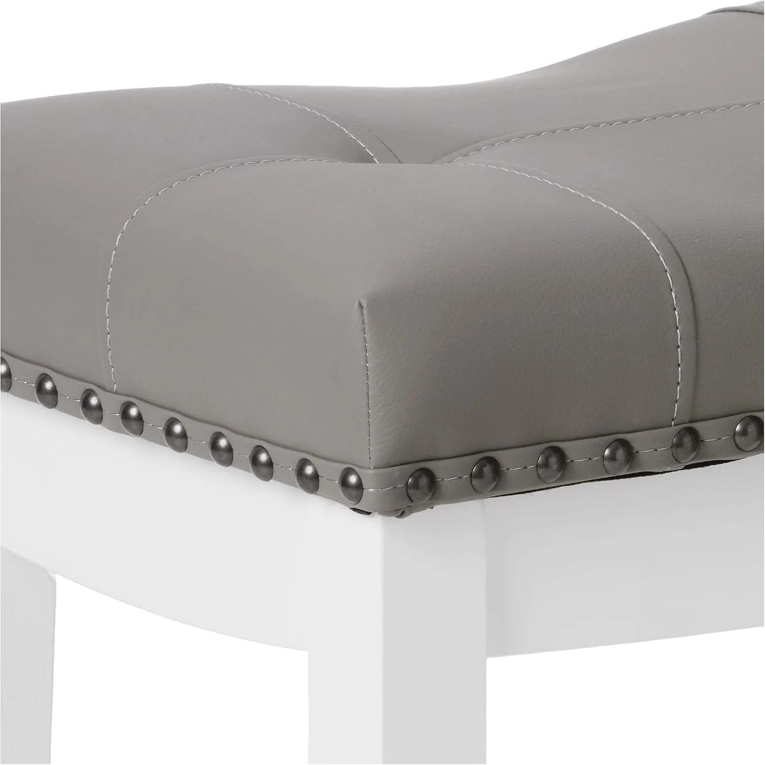 FashionTick Upholstered Counter Stools with Nailhead Trim, 24 Inch Set of 2, White with Gray Cushion - image 6