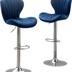 FashionTick Velvet Adjustable Swivel Barstools with Bucket Seat, Set of 2, Blue