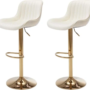 FashionTick Velvet Swivel Counter Stools with Gold Base and Adjustable Height, Set of 2, Beige and Gold