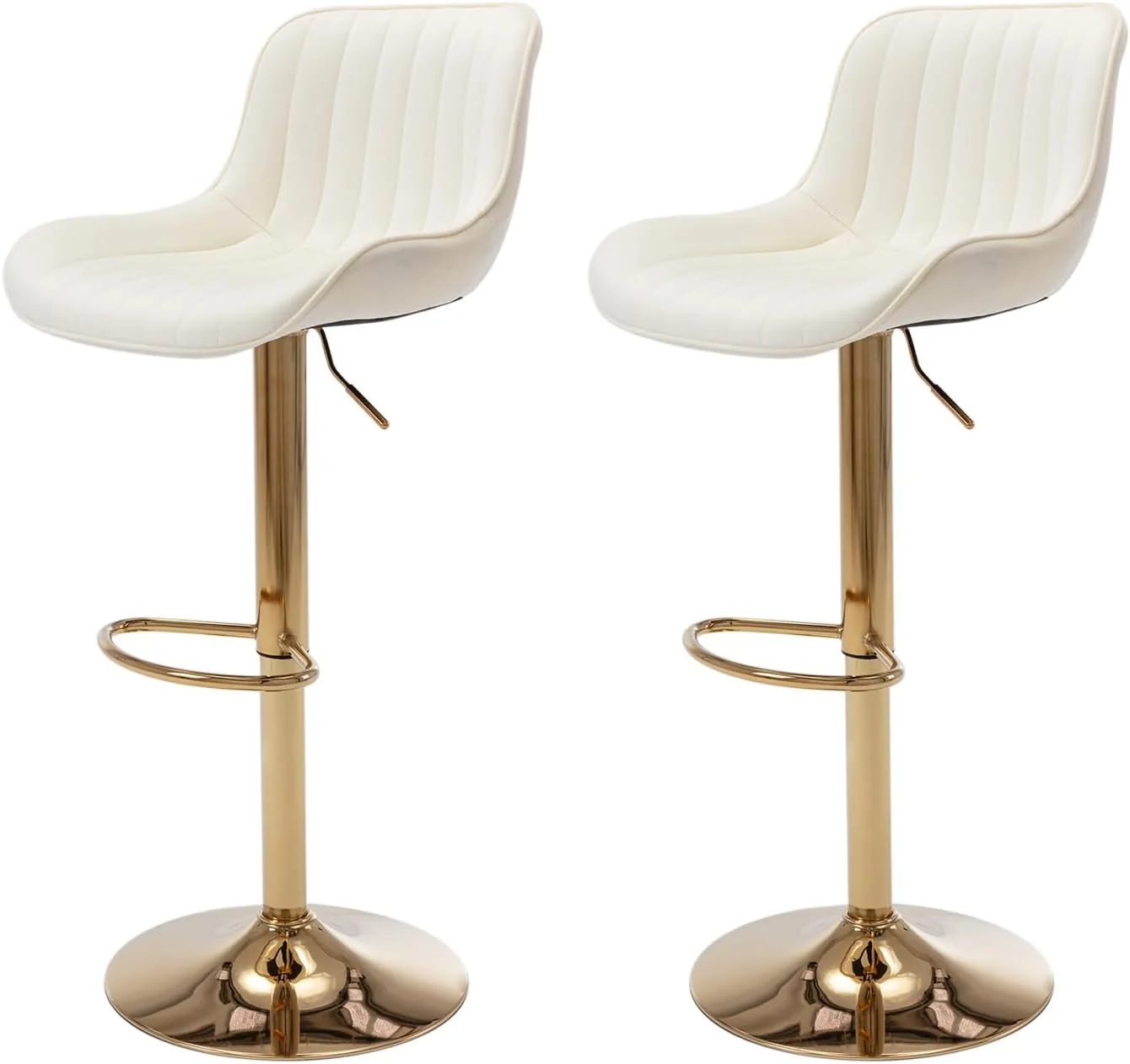FashionTick Velvet Swivel Counter Stools with Gold Base and Adjustable Height, Set of 2, Beige and Gold