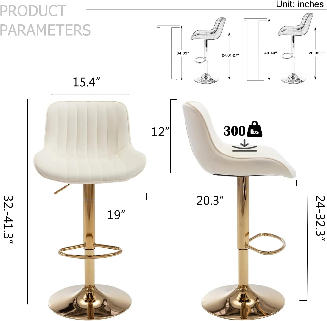 FashionTick Velvet Swivel Counter Stools with Gold Base and Adjustable Height, Set of 2, Beige and Gold - image 3